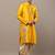Men’s yellow embroidered kurta with contrast threadwork & decorative motif kurta pyjama set