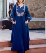 Floral embroidered pure cotton round neck kurta trouser & dupatta set