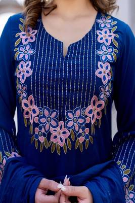 blue hand embroidered cotton kurta set 2