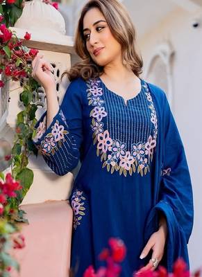 blue hand embroidered cotton kurta set 3