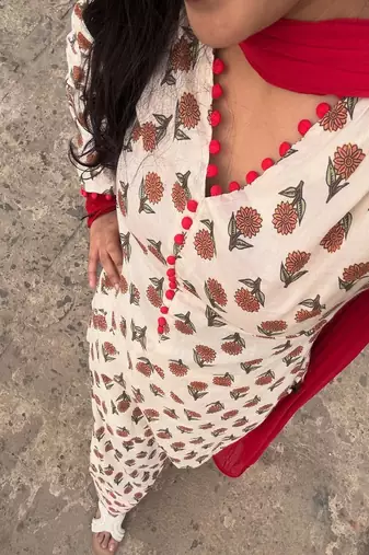 off white floral print cotton kurta set