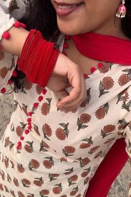 off white floral print cotton kurta set 4