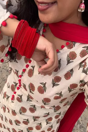 off white floral print cotton kurta set