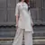Floral embroidered  cotton round neck kurta & trouser set