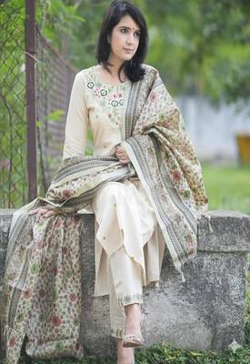 off white floral embroidered cotton kurta pant set 2