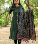 Floral printed pure cotton round neck kurta trouser & dupatta set
