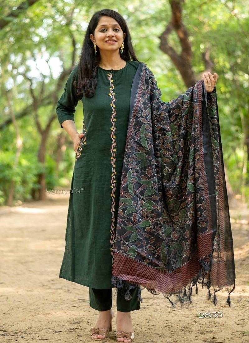 Floral printed pure cotton round neck kurta trouser & dupatta set