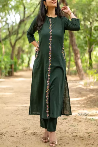 green floral print cotton kurta pant set