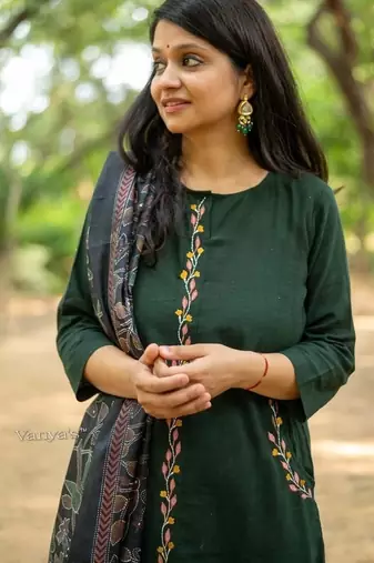 green floral print cotton kurta pant set