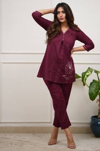 Floral printed pure cotton v neck co-ord set