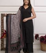 Floral printed pure cotton v neck kurta trouser & dupatta set