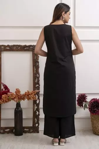 black floral cotton v neck kurta pant set