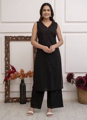black floral cotton v neck kurta pant set 3