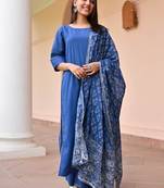 Floral printed pure cotton round neck kurta trouser & dupatta set