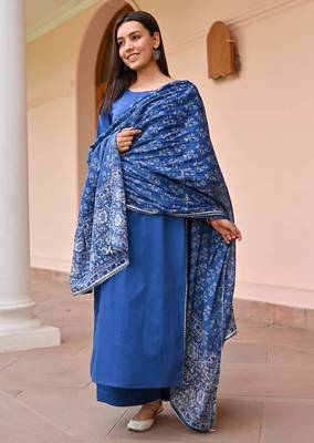 blue floral print cotton kurta pant set 2