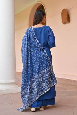 blue floral print cotton kurta pant set 3
