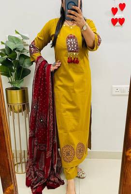 dark yellow floral print cotton kurta pant set 3