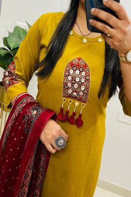 dark yellow floral print cotton kurta pant set 4