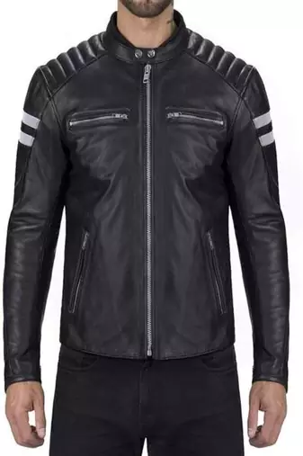 Qawach men pure black genuine leather jacket lambskiin motorcycle biker,quilted style