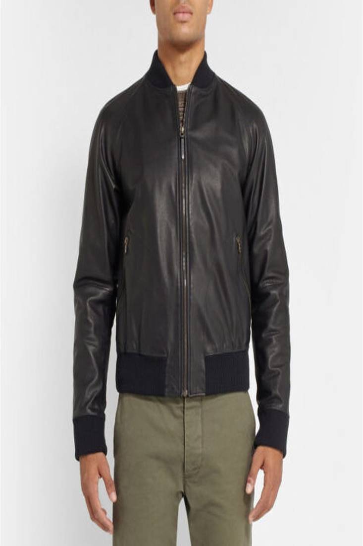 Men’s black genuine lambskin leather jacket – ribb collar &  ribb hand style