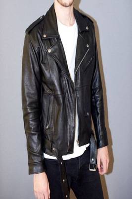 men's black premium lambskin leather jacket adjustable belted waist 1