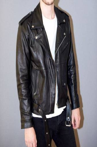 men's black premium lambskin leather jacket adjustable belted waist