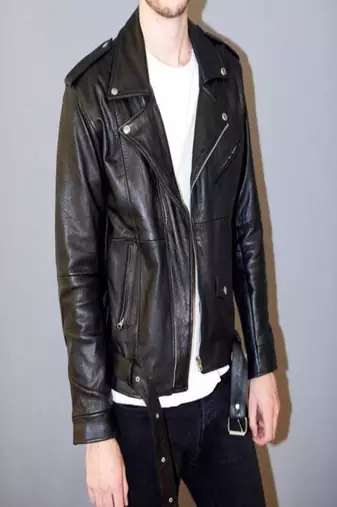 Men’s black genuine lambskin leather jacket – zipper & waist belt style