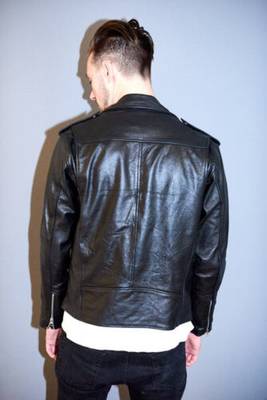 men's black premium lambskin leather jacket adjustable belted waist 2