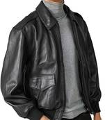 men's black lambskin leather bomber jacket ribbed cuffs and waist stylish