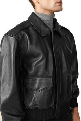men's black lambskin leather bomber jacket ribbed cuffs and waist stylish 2