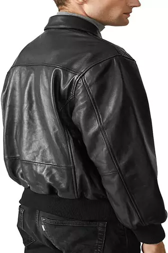 men's black lambskin leather bomber jacket ribbed cuffs and waist stylish