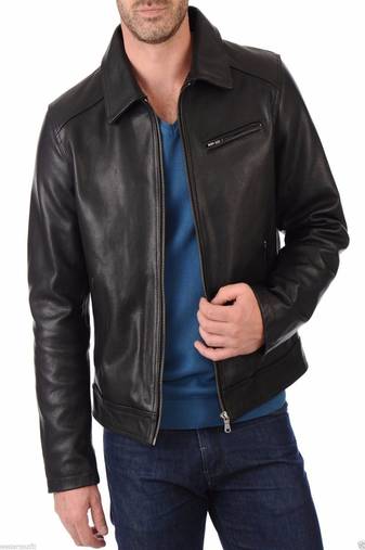 men's black lambskin leather biker jacket classic zip up style premium