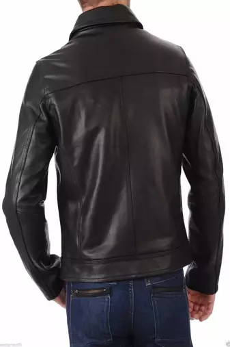 men's black lambskin leather biker jacket classic zip up style premium