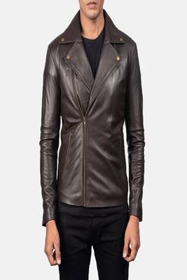 men's dark brown lambskin leather biker jacket asymmetrical zip closure 1