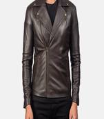 Men’s dark brown genuine leather (motorcycle) jacket – asymmetrical front zipper style