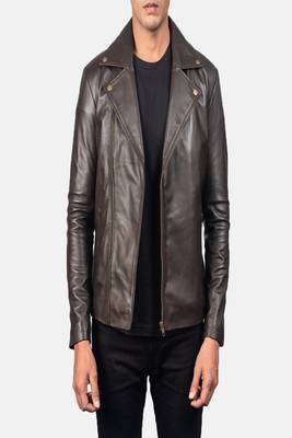 men's dark brown lambskin leather biker jacket asymmetrical zip closure 3