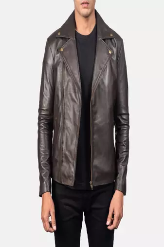 men's dark brown lambskin leather biker jacket asymmetrical zip closure