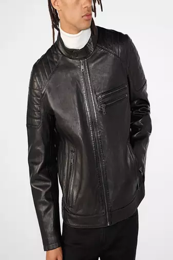 Men’s premium dark brown leather jacket – muiltipal zipper & quilted shoulder style