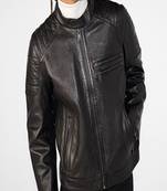 Men’s premium dark brown leather jacket – muiltipal zipper & quilted shoulder style