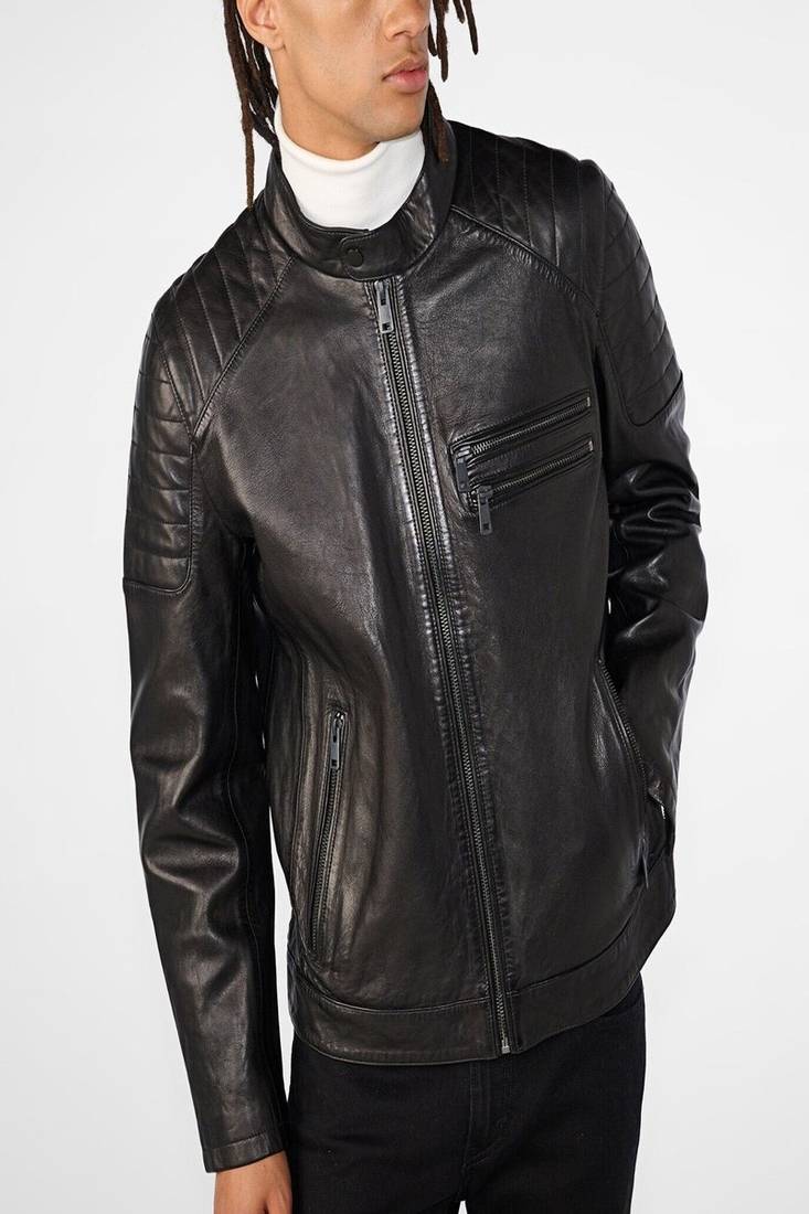 Men’s premium dark brown leather jacket – muiltipal zipper & quilted shoulder style