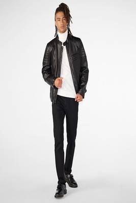men's dark brown lambskin leather jacket quilted shoulder detailing 2