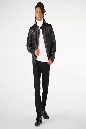 men's dark brown lambskin leather jacket quilted shoulder detailing