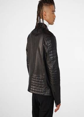 men's dark brown lambskin leather jacket quilted shoulder detailing 3