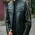Men’s premium black lambskin leather moto jacket – café racer & red strip design