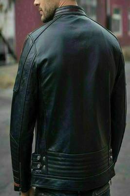 men's black lambskin leather biker jacket classic zip up style exclusive 2