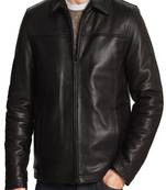 Men's simple dark brownlambskin leather jacket  straight zipper style