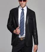 Men’s black shine blazer leather jacket – one chest pocket & modern minimal style