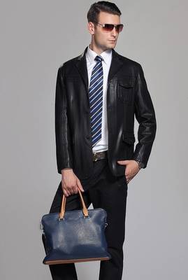 men's black lambskin leather blazer jacket classic zip up style 2