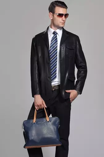 men's black lambskin leather blazer jacket classic zip up style