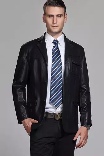 men's black lambskin leather blazer jacket classic zip up style